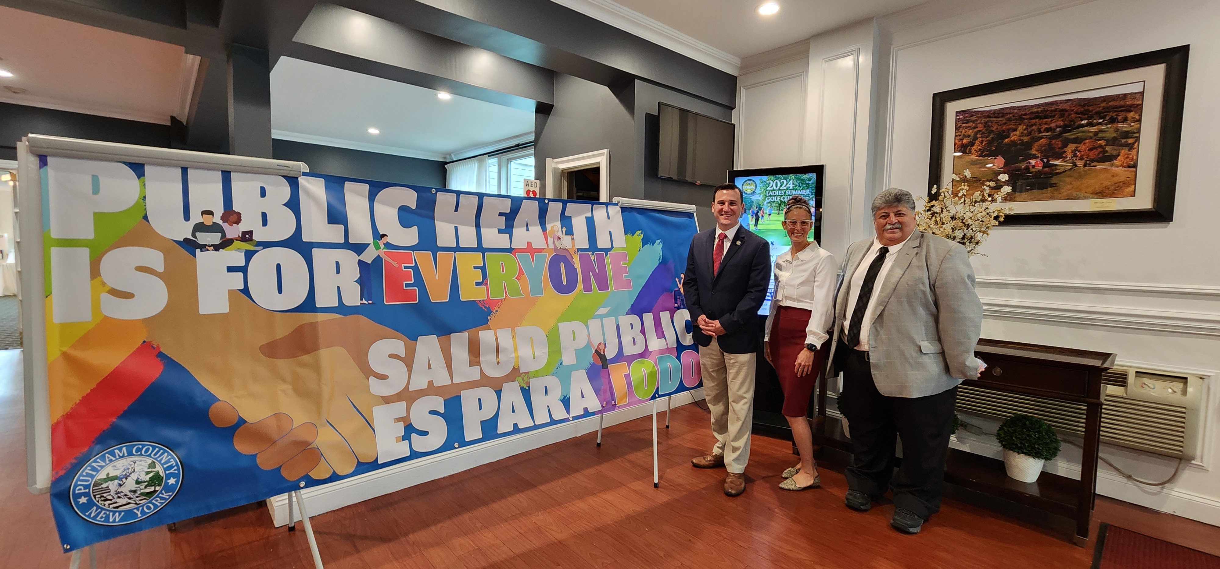 Supported by County Executive Kevin Byrne, left, Shanna Siegel, RN, supervising public health educator and Michael J. Nesheiwat, MD, interim health commissioner, the mantra “Public Health is for Everyone” is at the heart of what public health truly means—inclusive healthcare.